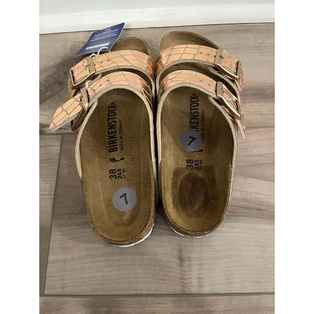 Birkenstock Women Sandals Copper Arizona Gator Gleam 2Strap Comfort Sz38 US7-7.5 - Picture 5 of 6